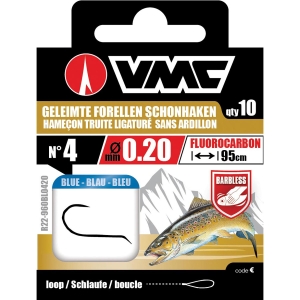 Geleimte Forellen-Schonhaken Gr. 4, 0,20mm, 95cm Fluorocarbon. Barbless Haken zum Forellenangeln.
