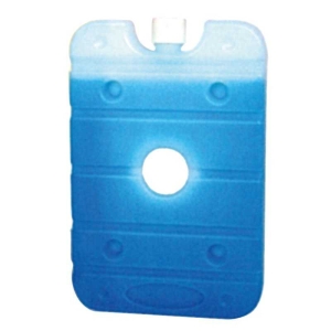 Freeze Pack Kühlakku: Blauer, rechteckiger Kühlakku mit Griff und runden Vertiefungen.