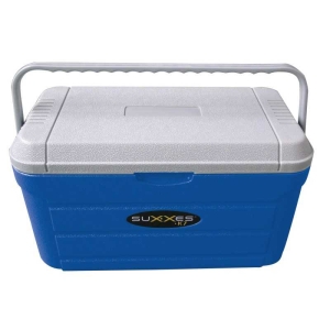 Blaue Kühlbox 20 Liter mit grauem Deckel und Tragegriff.