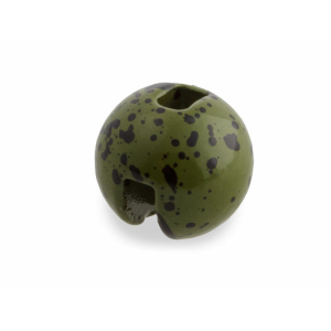 Tungsten-Perlen Pellet-Grün, 0,5g: Grüne Wolframperle mit schwarzen Punkten und Loch.