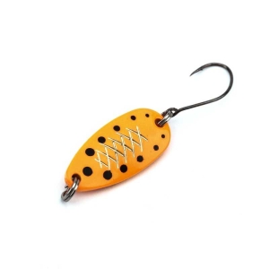 Ulta Light Spoon orange 4g: Orangefarbener Angelköder mit schwarzen Punkten und Haken.