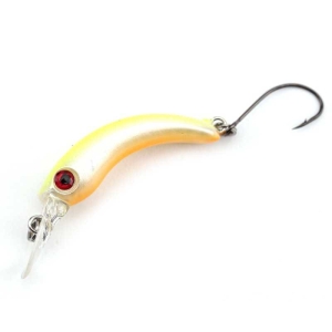 Ultra Light Hard Lure gelb-orange 1,2g: Kleiner Angelköder mit rotem Auge und Einzelhaken.
