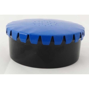 Klick Klack Dose rund klein, 9x3.5cm, schwarze Dose mit blauem Deckel