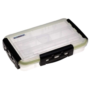 Wasserdichte Box XL mit Raster, 35,5x22x8cm: Transparente Kunststoffbox mit schwarzen Akzenten und Facheinteilung