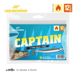 Der Captain 12,5cm Angelköder, der für trübes Wasser und Sonne entwickelt wurde, verfügt über eine Fischillustration und einen weichen Köder, ist ideal für Zander und Hecht und misst 12,5 cm lang.