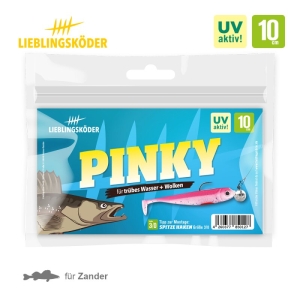 Lieblingköder Pinky 10cm: UV-aktiver Gummiköder für Zander in trübem Wasser.
