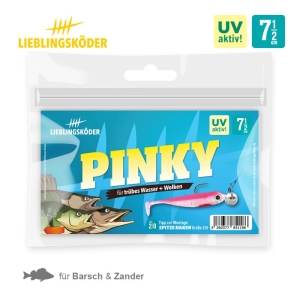 Lieblingsköder Pinky 7,5cm: UV-aktiver Köder für Barsch und Zander in trübem Wasser.