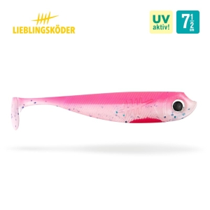 Lieblingsköder Pinky 7,5cm: Rosa Gummifisch mit Schaufelschwanz zum Angeln.