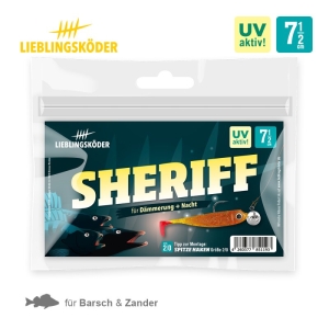 Lieblingsköder Sheriff 7,5cm: Angelköder für Barsch und Zander, UV-aktiv für Dämmerung und Nacht.