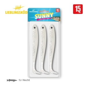 Lieblingsköder Sunny 15cm: Drei weiße Angelköder für Hecht im Paket.