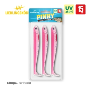 Lieblingsköder Pinky 15cm: Rosa Angelköder für Hecht im Trüben, 3er Pack.