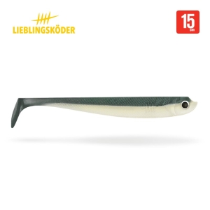 Lieblingsköder Magic 15cm: Kunstköder zum Angeln, grün-weißer Gummifisch.