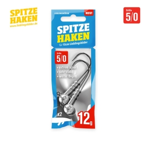 Spitze Haken 5/0 12g: Angelhaken für 15cm Lieblingsköder, extrem scharf und stabil, 2 Stück