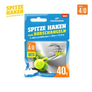 Spitze Haken 4/0 40g NEO: Extrem scharfer Haken zum Dorschangeln für NEO und Möhrchen.