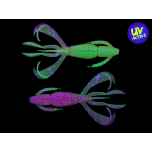 Crazy Flapper 2.8" Electric Chicken (BA-Edition): Grüne und violette UV-aktive Angelköder mit Flapper-Design.