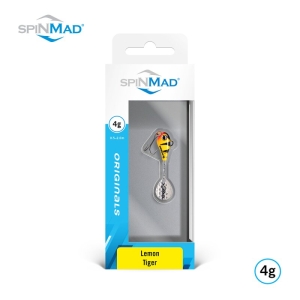 SPINMAD Originals Lemon Tiger 4g: Angelköder in Zitronen-Tiger-Farbe in Verpackung.