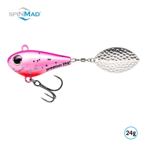 SPINMAD Jigmaster Pinky 24g: Pinker Jig mit silbernem Spinner und Drilling.