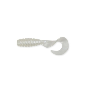 GrubZ 2″ Shimmer Pearl: Klarer Angelköder mit gewelltem Schwanz.