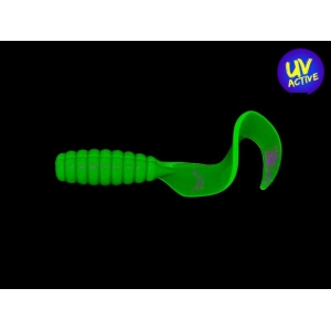 GrubZ 2″ Motor Oil: UV-aktiver, grüner Angelköder (5,1cm) mit gewundenem Schwanz.