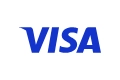 Das Bild zeigt das blaue Visa-Logo mit dem Wort "VISA" in fetten Großbuchstaben auf weißem Hintergrund.