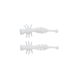 PowerBait Larvae 40mm milky white (weiss): Weiße, segmentierte Angelköder mit Beinen.