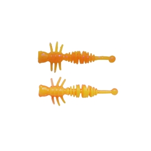PowerBait Larvae 40mm fluo orange/gelb: Zwei orangefarbene Kunstköder im Detail.