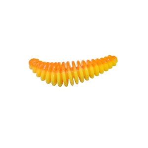 PowerBait Pupa 35mm fluo orange/gelb: Orange-gelber, segmentierter Angelköder.