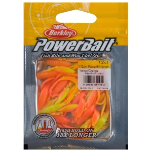 Berkley PowerBait Nymph gelb/orange: 12 Kunstköder zum Angeln, 2cm lang.