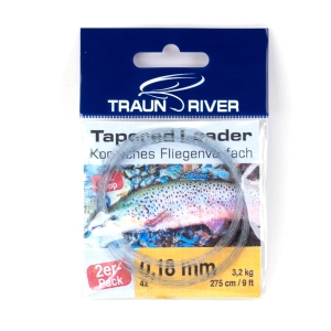 Traun River konisch gezogenes Vorfach, 275cm, 0,12mm (7X), 2er Pack.