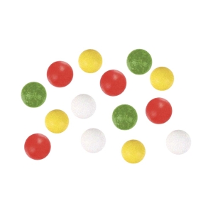 Poly-Kugeln – assortiert: Bunte Mischung aus roten, gelben, grünen und weißen Zuckerstreusel-Kugeln.