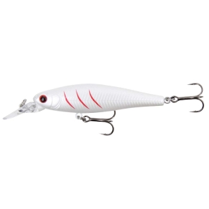 Fanatics Ludic Drive – 6,5cm, IBONE: Weißer Angelköder mit roten Streifen und roten Augen.