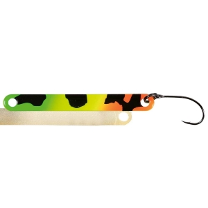 Razor Blade, 5cm, 2,5g, FT: Köder mit grün-gelb-orangem Muster und Einzelhaken.