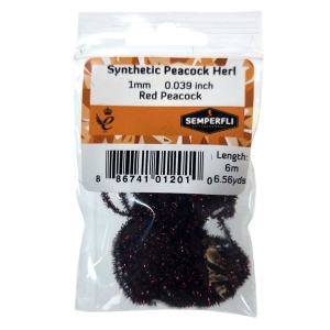 Pfauenfeder synthetisch 1mm, micro, rot: Rote, synthetische Pfauenfeder für Fliegenbinden, 6m Länge
