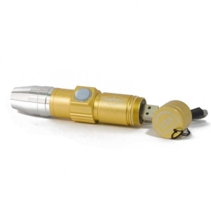 UV Taschenlampe USB wiederaufladbar, goldfarben mit USB-Anschluss.