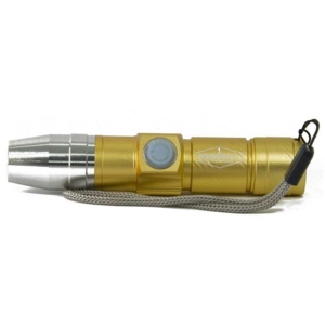Goldene UV Taschenlampe USB aufladbar mit Handschlaufe.