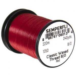 Bindefaden Classic Waxed Thread 8/0, 220m, rot: Gewachster roter Bindefaden für Fliegenbinden