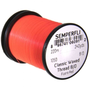 Bindefaden Classic Waxed Thread 8/0, 220m, fluo rot: Leuchtend rote Bobine Bindefaden.