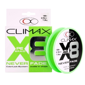 Climax X8 Geflochtene Angelschnur, Neon Grün, 135m, Never Fade