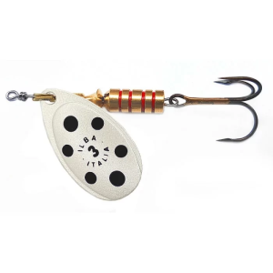 Tondo pearl/black N°3, 7g: Spinner mit Drillinghaken ohne Widerhaken für Angler.