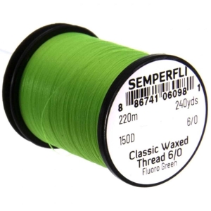 Semperfli Bindefaden Classic Waxed Thread 6/0, 220m, fluo grün: Hochwertiges, gewachstes Bindegarn für Fliegenbinden.