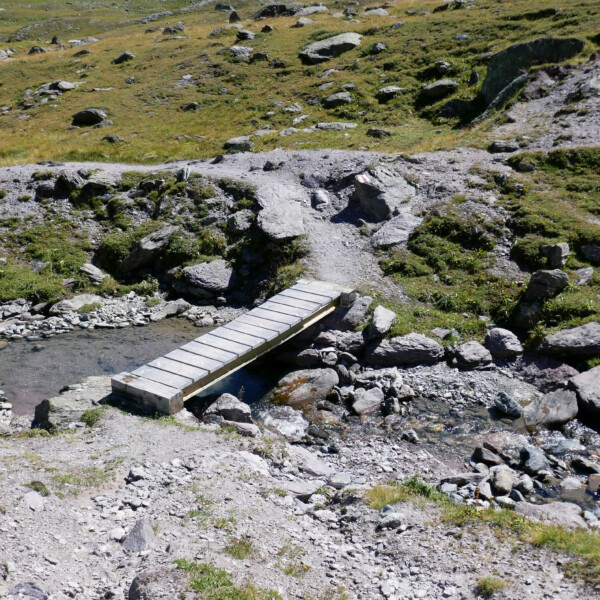 Kleine Brücke über den Welschtobelbach in den Schweizer Alpen