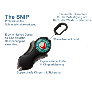 Boomerang Tool The Snip: Professionelles Schnurschneidewerkzeug mit Karabiner und Klingensicherung für einfache Handhabung.