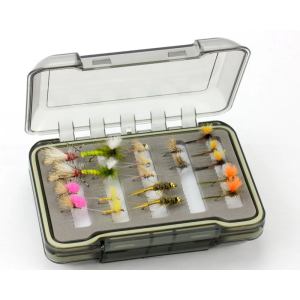 Fliegenbox 1105: Klarsichtige Fliegenbox mit verschiedenen Fliegen zum Fliegenfischen