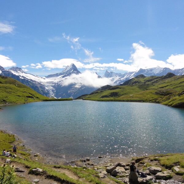 Bachalpsee See mit Bergen und blauem Himmel. Schweiz.