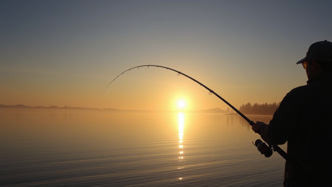 Angler beim Fischen im Sonnenaufgang. Dein Start in die Fischerei.
