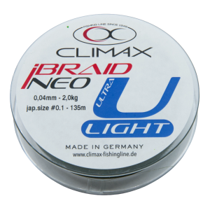 Climax iBraid NEO U-Light moosgrün, 0,04mm, 135m: Hochwertige geflochtene Angelschnur aus Deutschland