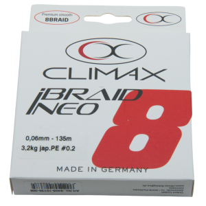 Climax iBraid NEO fluo-red, 0,06mm, 135m, 3,2kg: Premium glatte 8-fach geflochtene Angelschnur, Made in Germany.