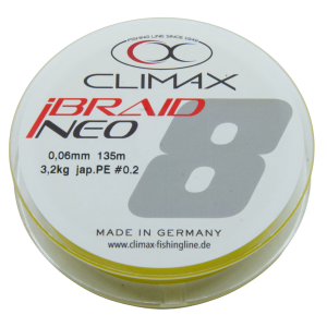 Climax iBraid NEO gelb, 0,06mm, 135m geflochtene Angelschnur. Made in Germany.