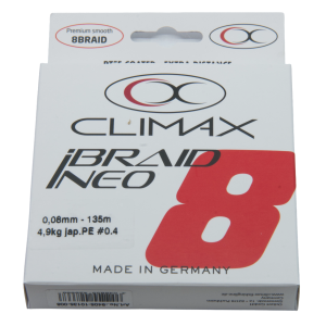 Climax iBraid NEO fluo-red, 135m 0.08mm: Premium 8-Braid Angelschnur, hergestellt in Deutschland.