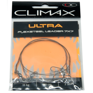 Climax Ultra Flexsteel Leader 7x7: 15kg 30cm V2A Stahldraht Vorfach, 2 Stück